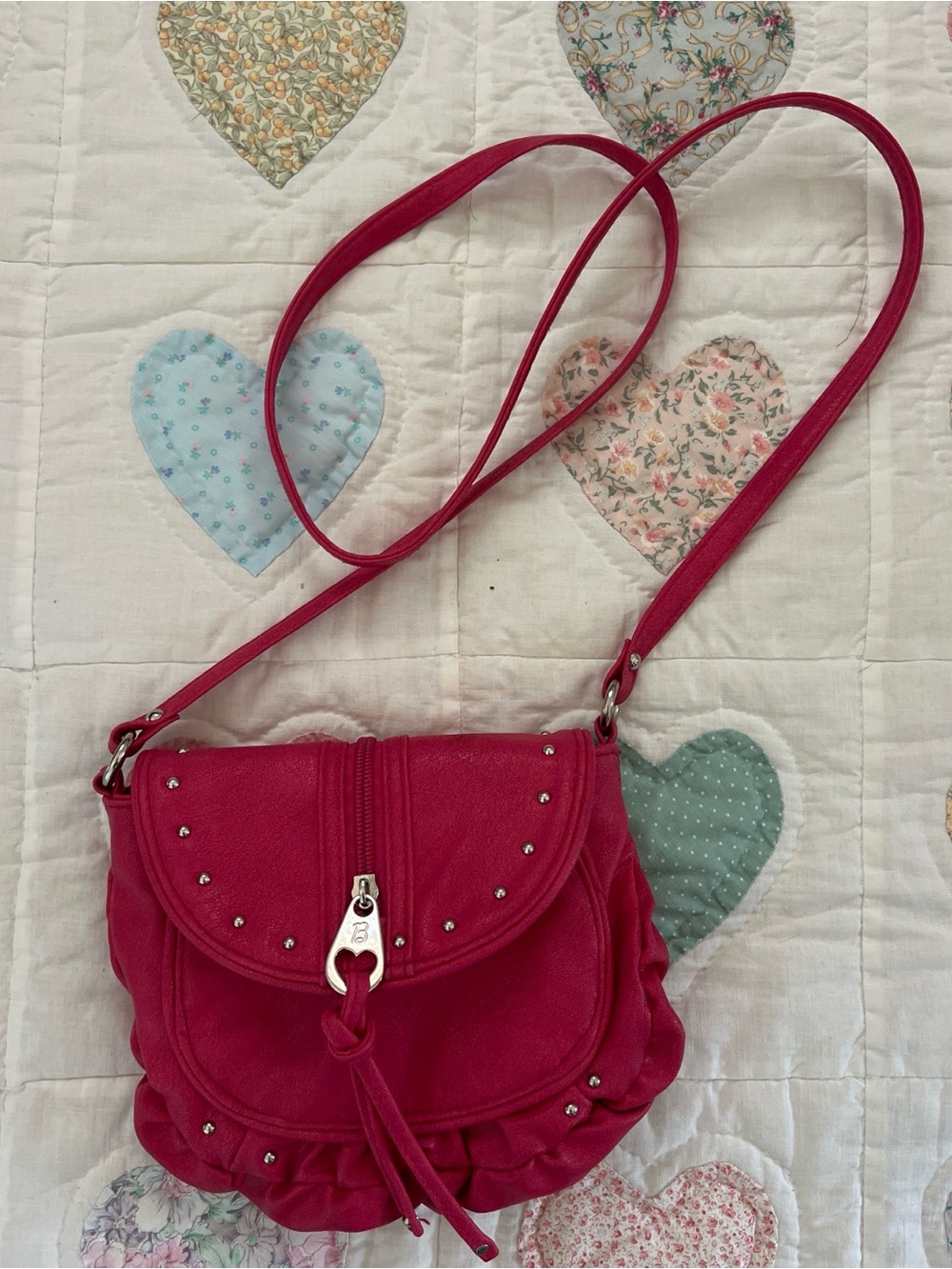 Betsey Johnson Betseyville Pink Moto Y2K Studded Crossbody Mini Shoulder Purse - Picture 1 of 11